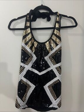 2B Bebe Black and Gold Sequin Halter Top
